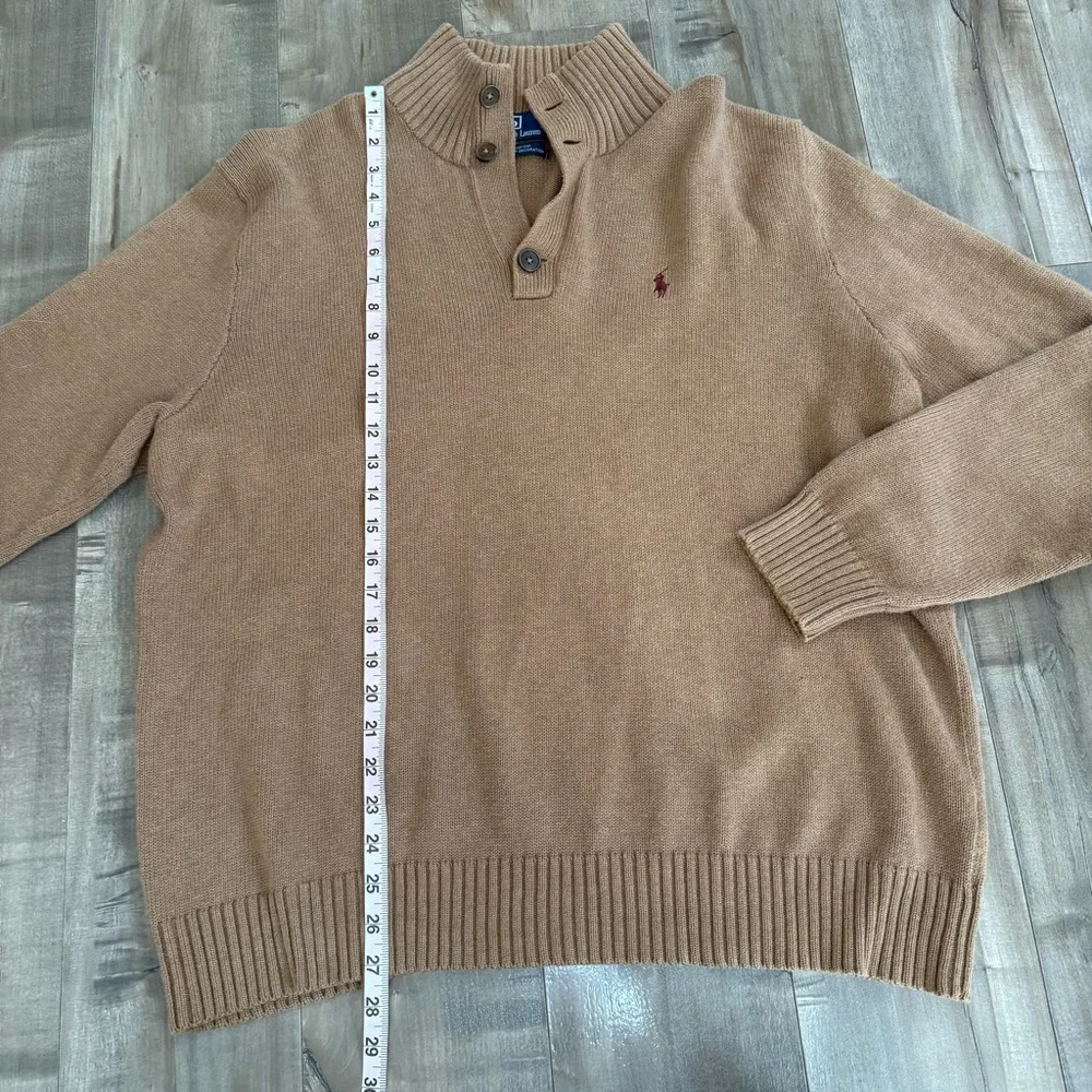 Polo Ralph Lauren Pullover Sweater Three Button Men XL Cotton Khaki Brown Preppy